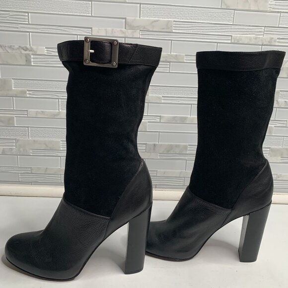Rachel Zoe Claudia Black Leather and Slouched Suede Mid Calf Boot - Picture 5 of 9